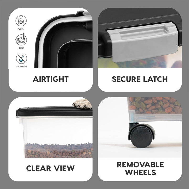 IRIS USA Pet Food Storage Container, Airtight Bin with Attachable Wheels, 54 lbs