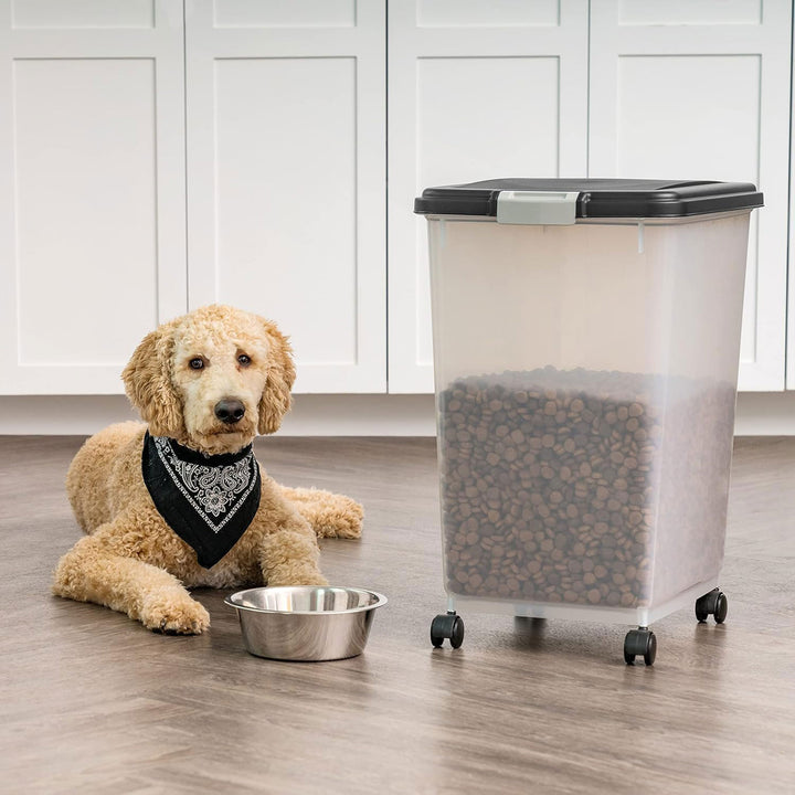 IRIS USA Pet Food Container, Airtight Bin w/Attachable Wheels, 54lbs (Open Box)