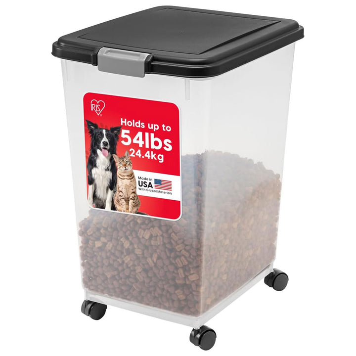 IRIS USA Pet Food Storage Container, Airtight Bin with Attachable Wheels, 54 lbs