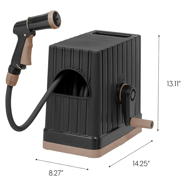 IRIS USA 49.2 Ft Retractable Hose Reel with Nozzle & Portable Storage Box, Black