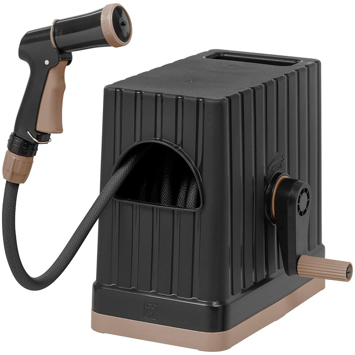 IRIS USA 49.2 Ft Retractable Hose Reel with Nozzle & Portable Storage Box, Black