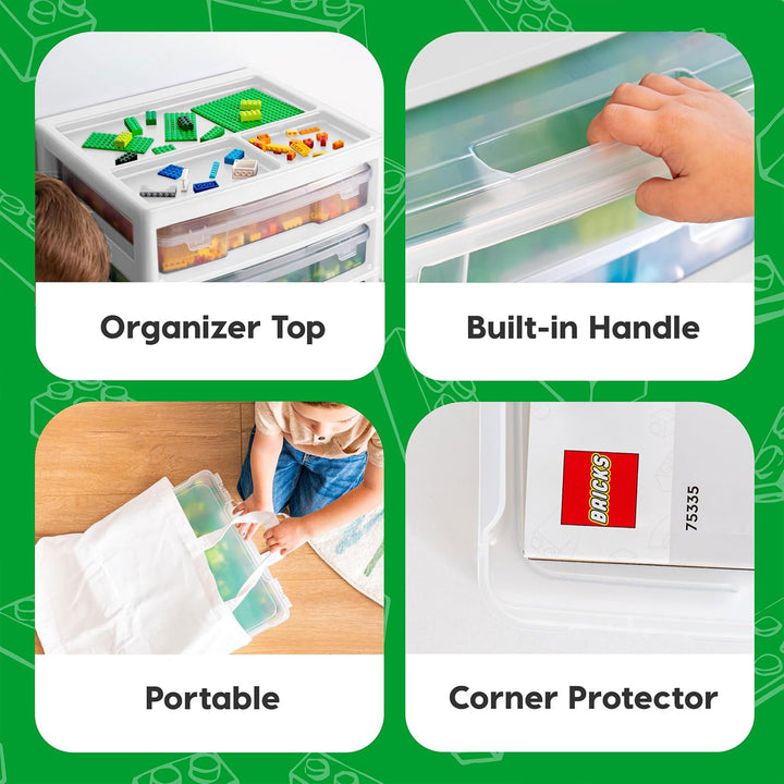 IRIS USA 3-Tier Desk Top Storage Unit w/ Organizer Top & Built-In Handles, Clear