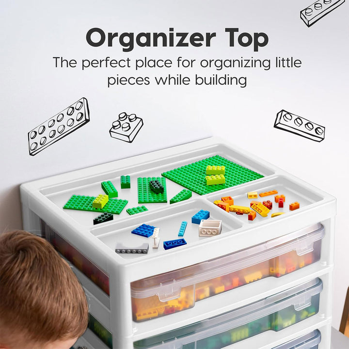 IRIS USA 3-Tier Desk Top Storage Unit w/ Organizer Top & Built-In Handles, Clear