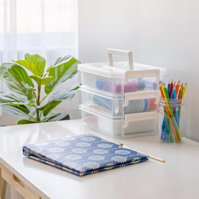 IRIS USA 1Qt Plastic Storage Bins w/ Lids, Small Craft Containers, White, 4 Pack - VMInnovations