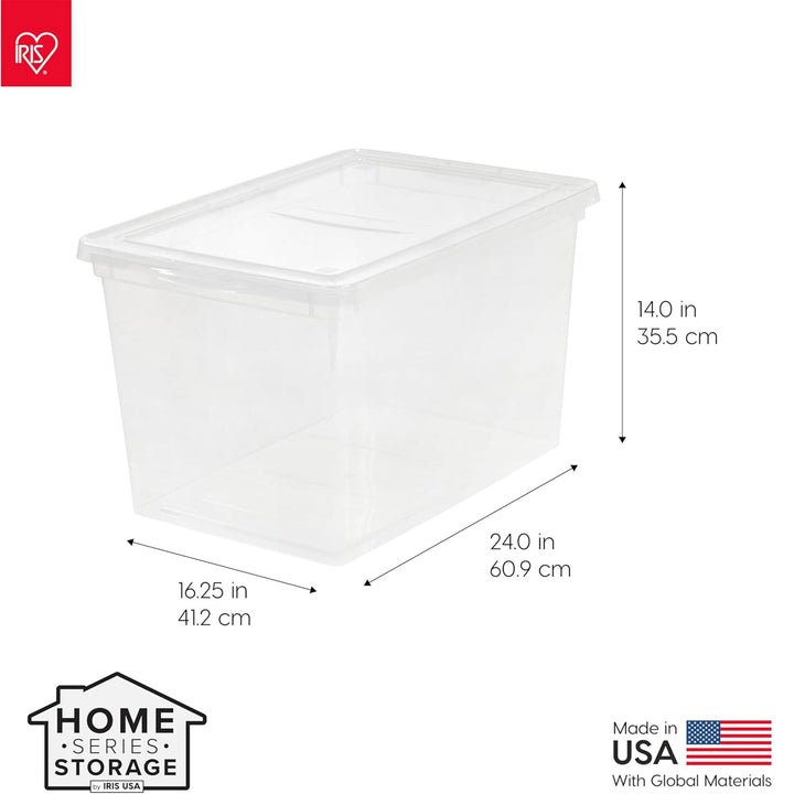 IRIS USA Storage Bins with Lids, 68Qt Clear Plastic Stackable Containers, 6 Pack