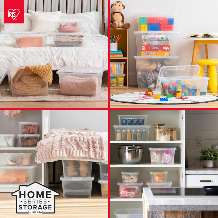 IRIS USA Storage Bins with Lids, 68Qt Clear Plastic Stackable Containers, 6 Pack