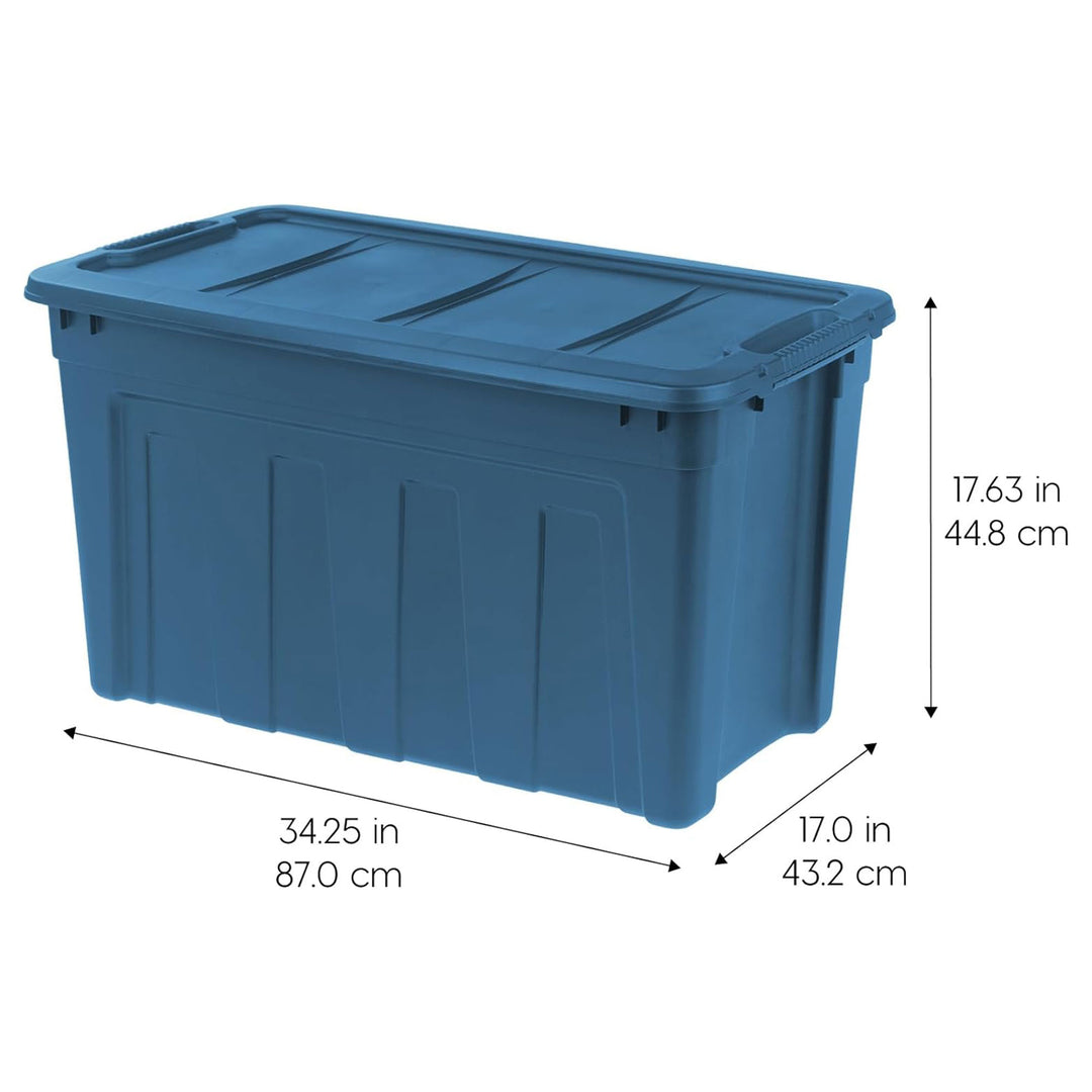 IRIS USA Storage Totes, 31 Gal Stackable Bins with Handles & Lids, 4 Pack, Navy