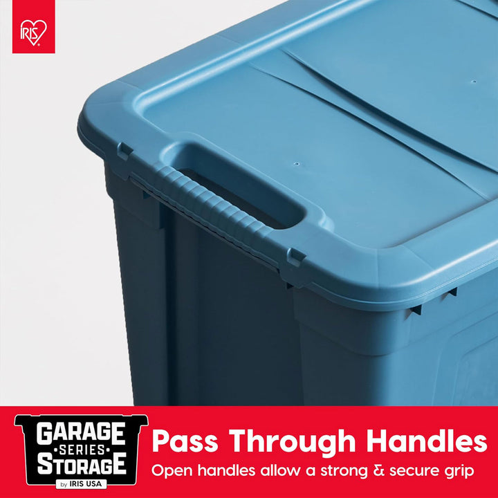 IRIS USA Storage Totes, 31 Gal Stackable Bins with Handles & Lids, 4 Pack, Navy