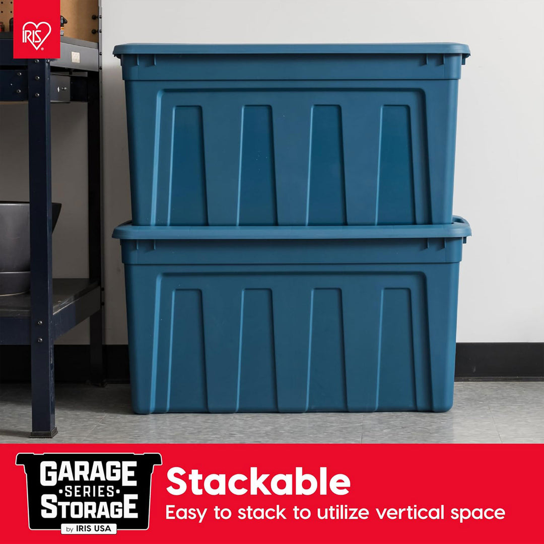 IRIS USA Storage Totes, 31 Gal Stackable Bins with Handles & Lids, 4 Pack, Navy