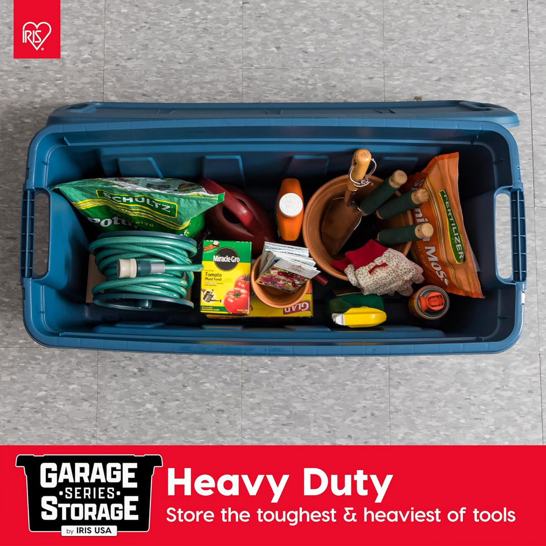 IRIS USA Storage Totes, 31 Gal Stackable Bins with Handles & Lids, 4 Pack, Navy