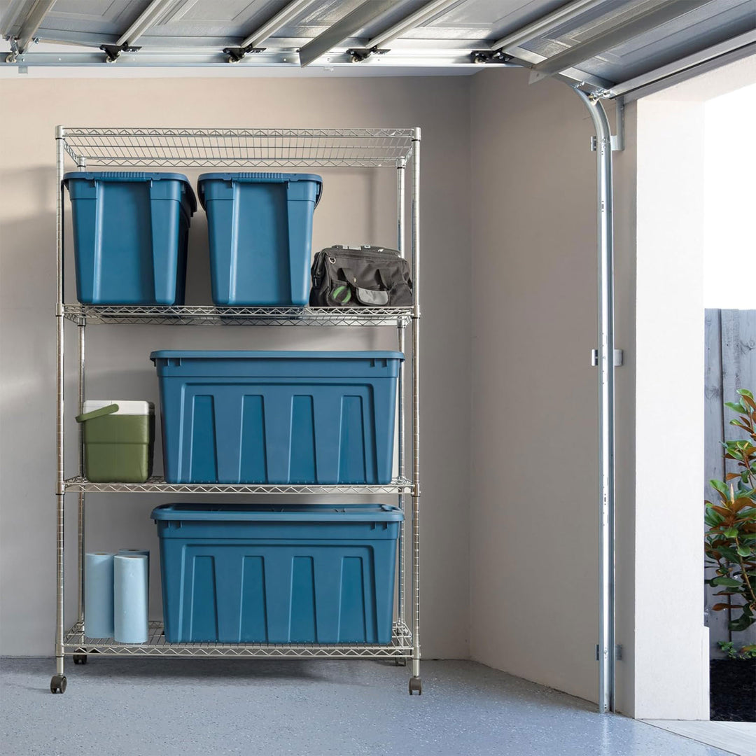 IRIS USA Storage Totes, 31 Gal Stackable Bins with Handles & Lids, 4 Pack, Navy