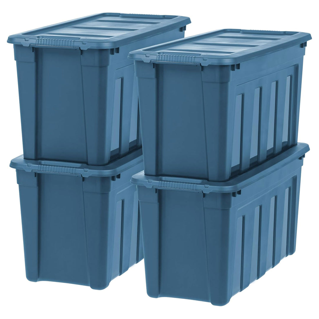 IRIS USA Storage Totes, 31 Gal Stackable Bins with Handles & Lids, 4 Pack, Navy