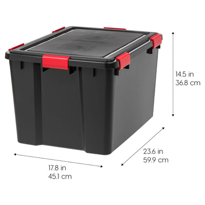 IRIS USA 6 Pack WeatherPro 74 Quart Stackable Storage Bins with Lids, Black/Red
