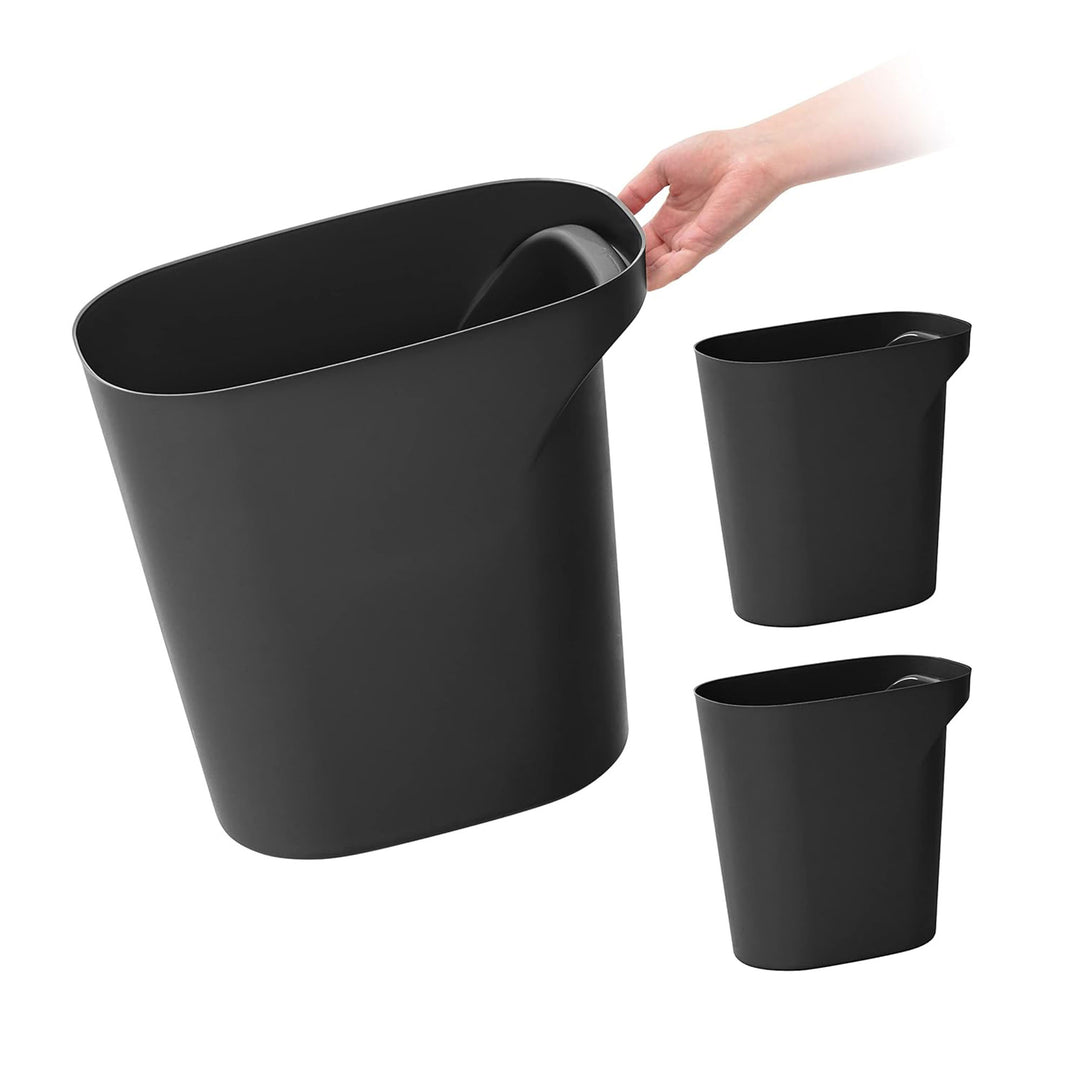IRIS USA Small Trash Can, 6 Gal Plastic Wastebasket with Handle, 3 Pack, Black