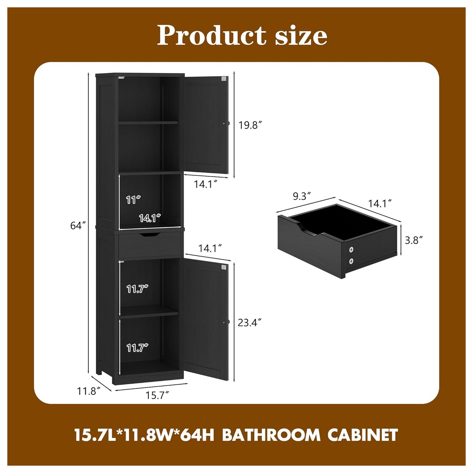 Walsunny Tall 1-Drawer Bathroom Storage Cabinet w/Adjustable Shelves (For Parts) - VMInnovations