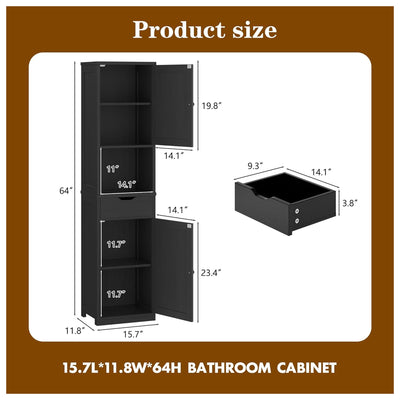 Walsunny Tall 1-Drawer Bathroom Storage Cabinet with Adjustable Shelves (Used) - VMInnovations