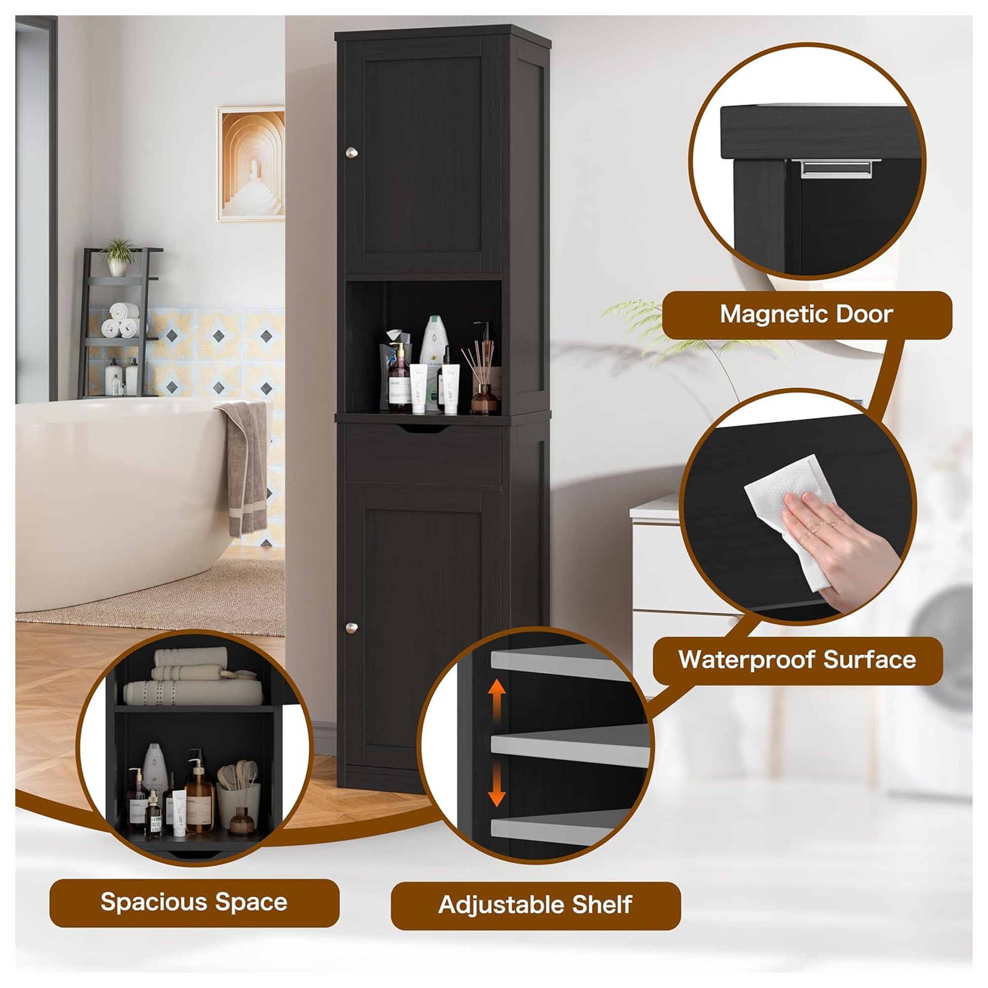 Walsunny Tall 1-Drawer Bathroom Storage Cabinet with Adjustable Shelves (Used) - VMInnovations