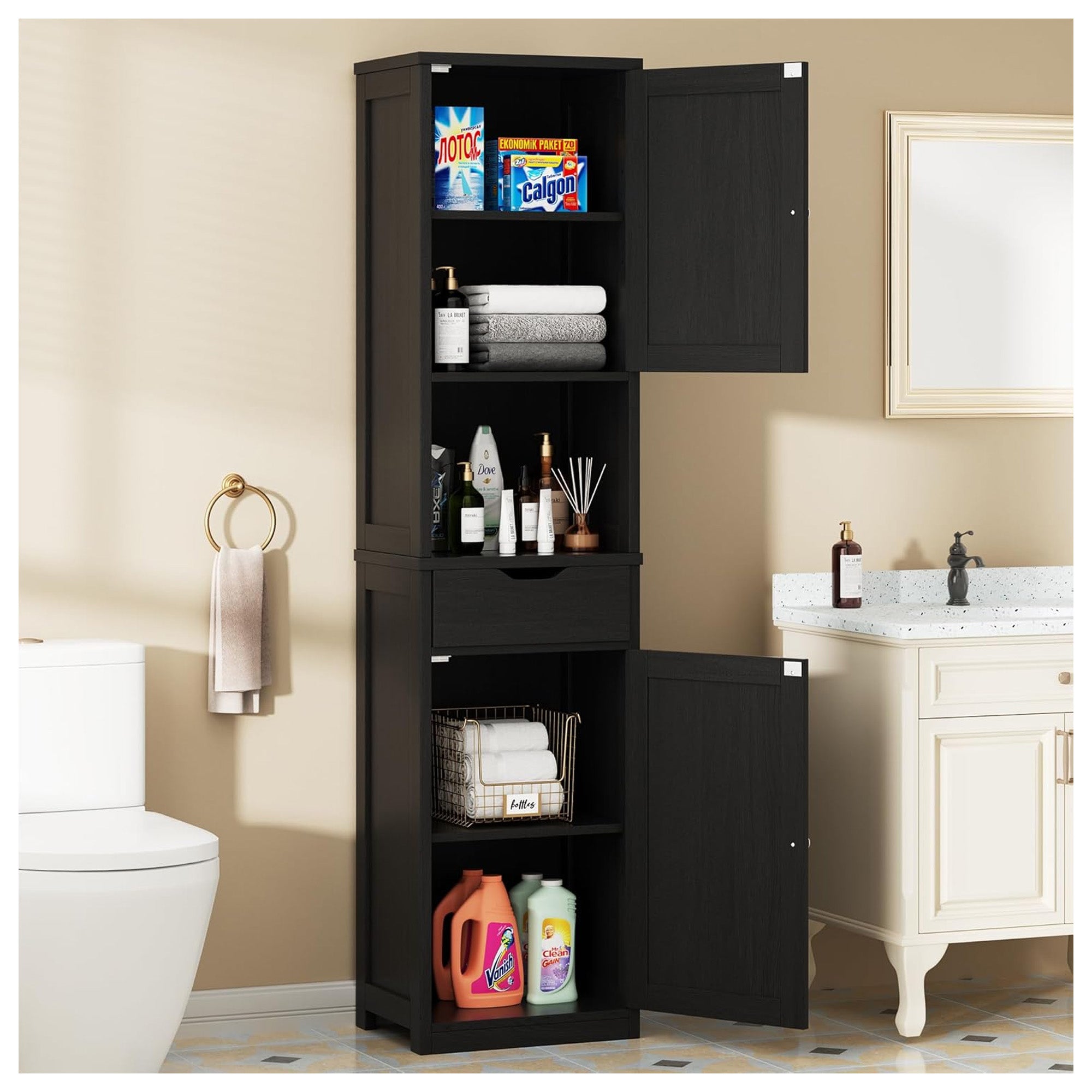Walsunny Tall 1-Drawer Bathroom Storage Cabinet with Adjustable Shelves (Used) - VMInnovations