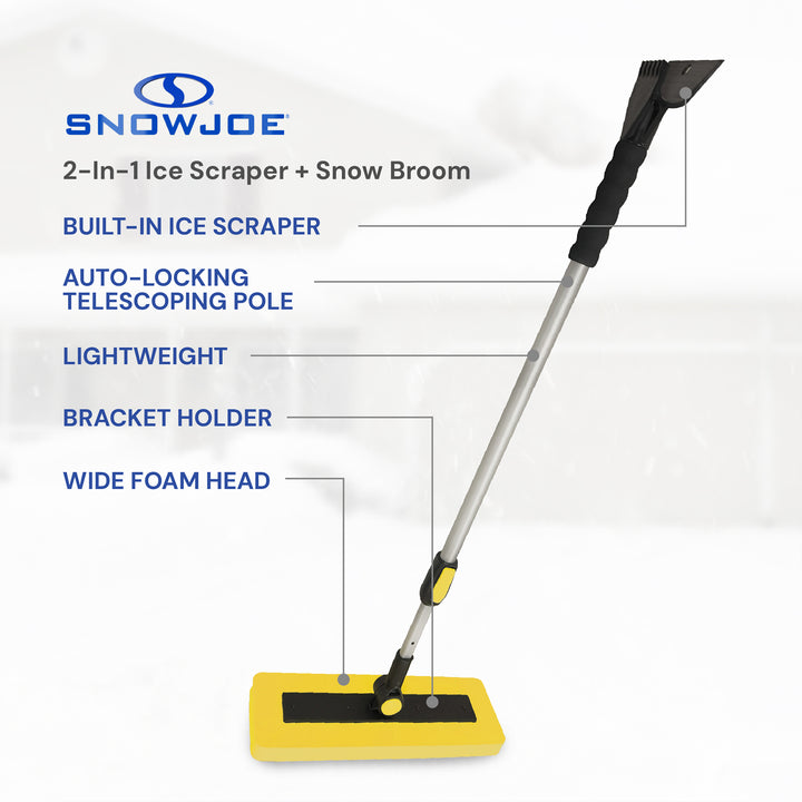 Snow Joe 2-in-1 Telescoping Snow Broom and Ice Scraper with Extendable Handle