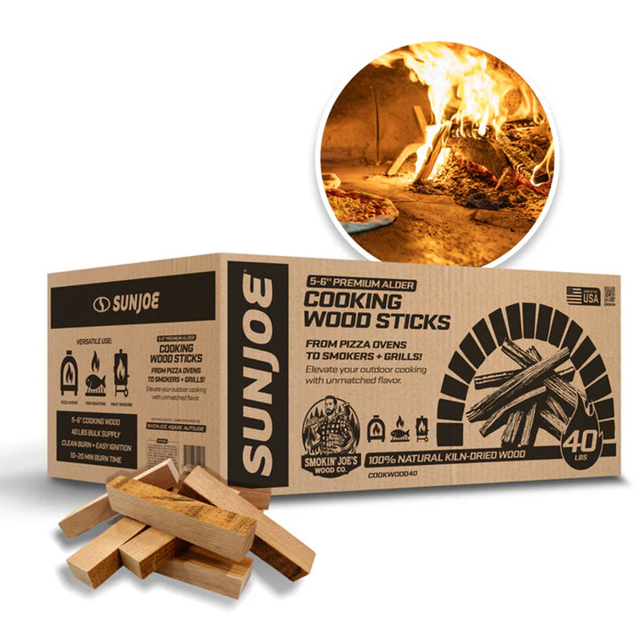 Sun Joe Cooking Sticks, Natural Kiln-Dried Alder Wood for Pizza Ovens, COOKWOOD40