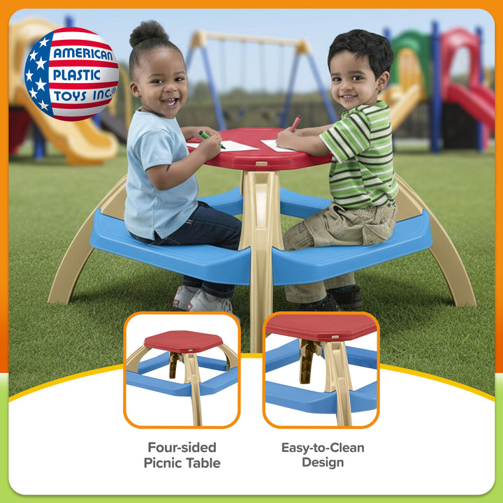American Plastic Toys Picnic Table for Toddler Ages 18 Months and Up, Seats 4