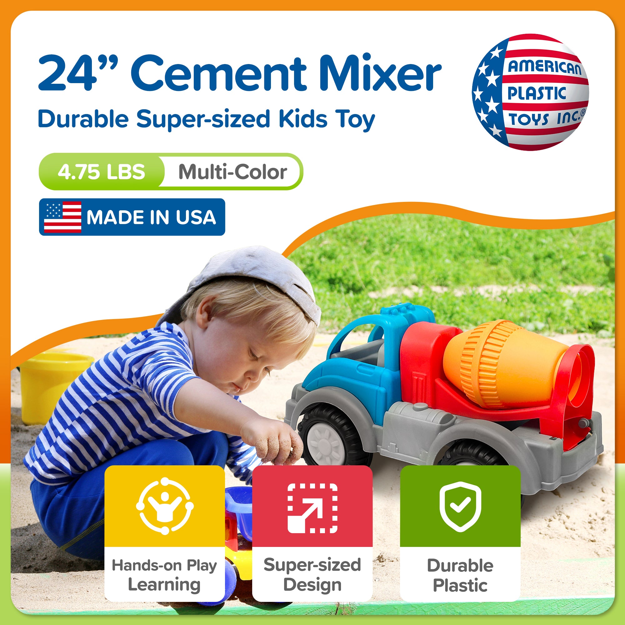 American Plastic Toys Gigantic Cement Mixer with Rotating Drum and Sturdy Wheels - VMInnovations