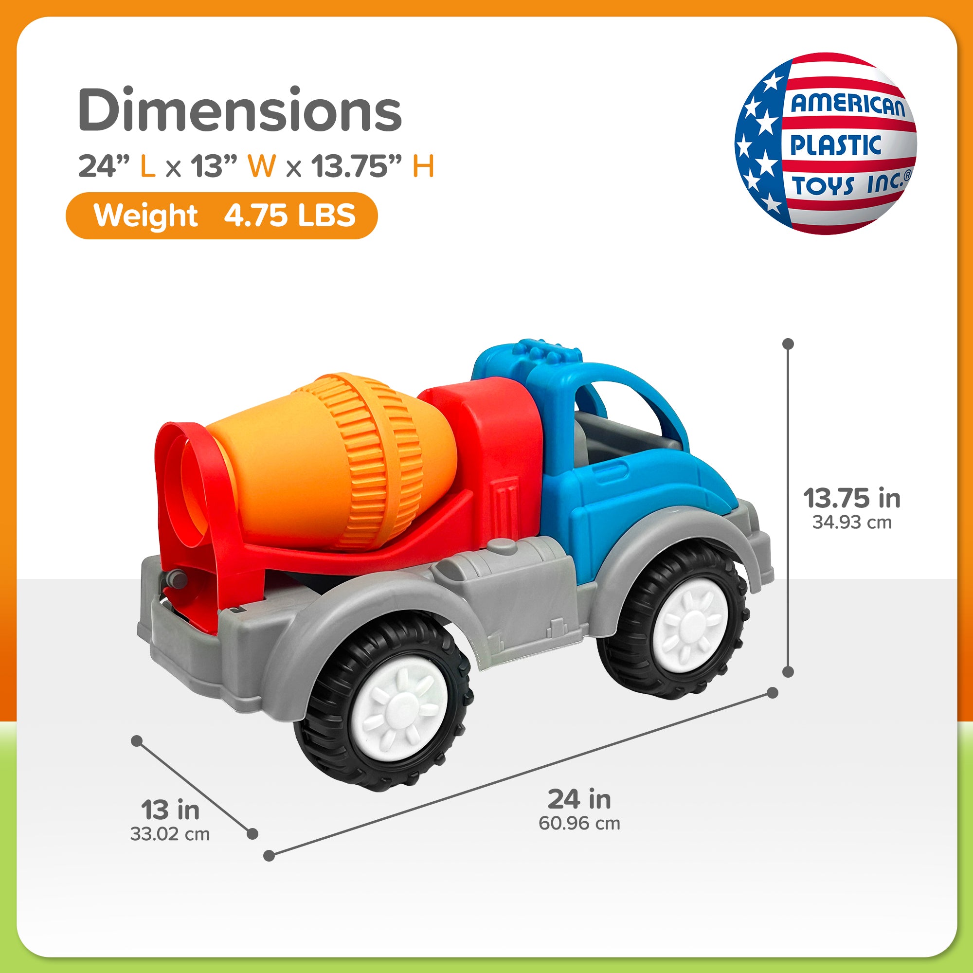 American Plastic Toys Gigantic Cement Mixer with Rotating Drum and Sturdy Wheels - VMInnovations