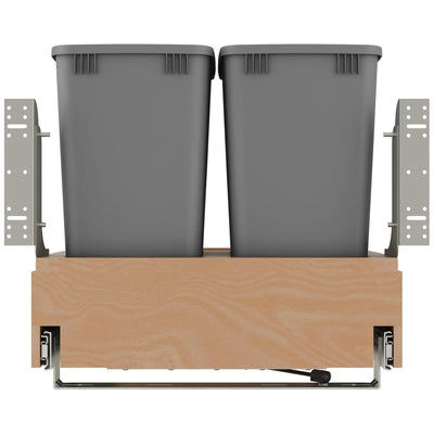 Rev-A-Shelf Wood Double Pullout Waste Container, Soft-Close, 32 qt, Silver