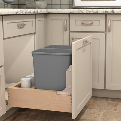Rev-A-Shelf Wood Double Pullout Waste Container, Soft-Close, 32 qt, Silver