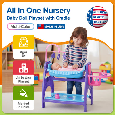 American Plastic Toys All in One Doll Nursery with Crib and Feeding Chair, Multi - VMInnovations