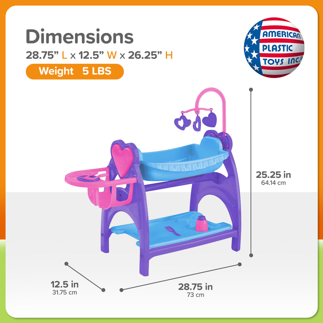 American Plastic Toys All in One Doll Nursery with Crib and Feeding Chair, Multi