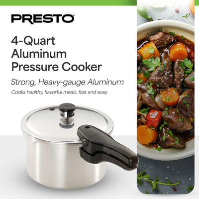 Presto 4-Quart Aluminum Pressure Cooker, Stove Top Fast Cooking Pot with Rack - VMInnovations