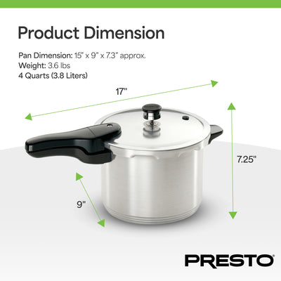 Presto 4-Quart Aluminum Pressure Cooker, Stove Top Fast Cooking Pot with Rack - VMInnovations