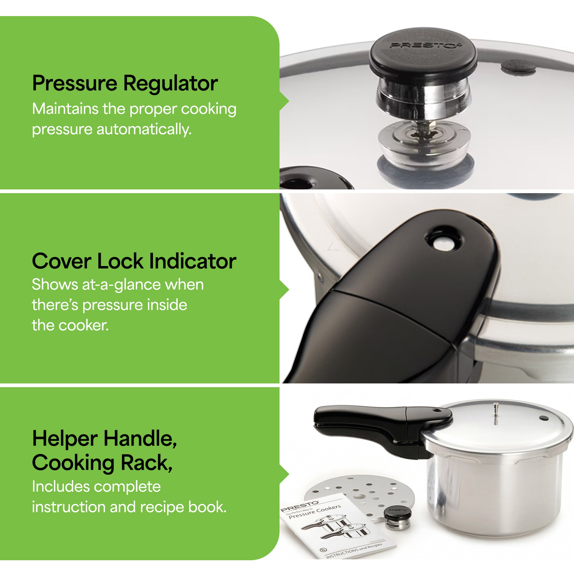 Presto 4-Quart Aluminum Pressure Cooker, Stove Top Fast Cooking Pot with Rack - VMInnovations