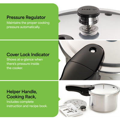 Presto 4-Quart Aluminum Pressure Cooker, Stove Top Fast Cooking Pot with Rack - VMInnovations