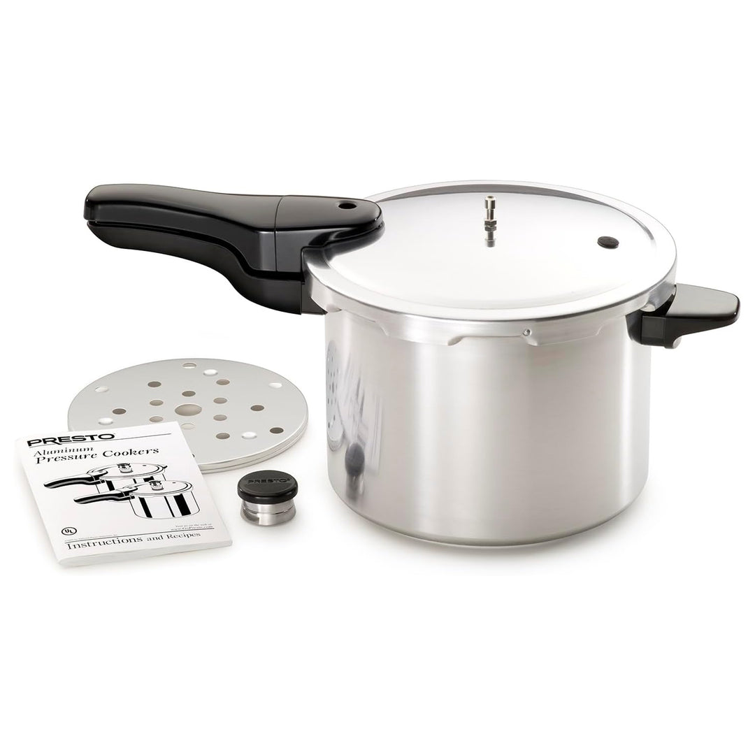 Presto 01264 6 Quart Aluminum Pressure Cooker, Regulator & Cover Lock, Silver
