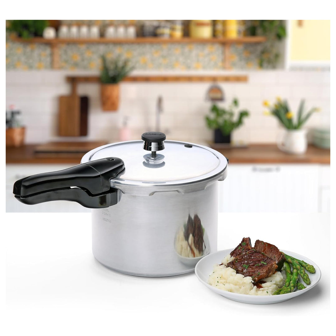 Presto 01264 6 Quart Aluminum Pressure Cooker, Regulator & Cover Lock, Silver