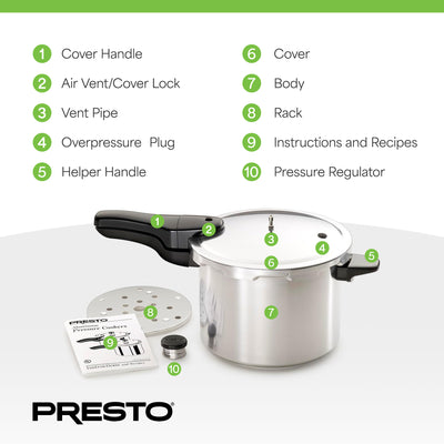 Presto 6 Quart Aluminum Pressure Cooker, Regulator & Cover Lock (Open Box) - VMInnovations