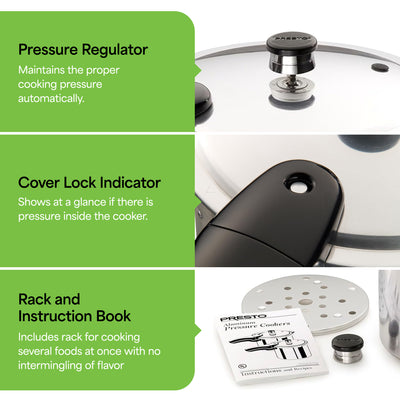 Presto 6 Quart Aluminum Pressure Cooker, Regulator & Cover Lock (Open Box) - VMInnovations