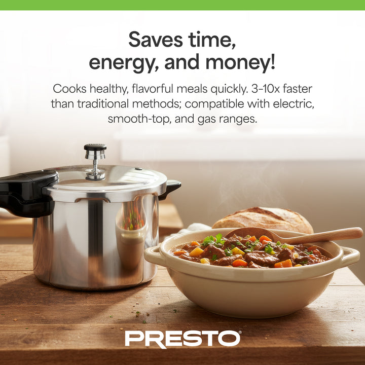 Presto 01264 6 Quart Aluminum Pressure Cooker, Regulator & Cover Lock, Silver