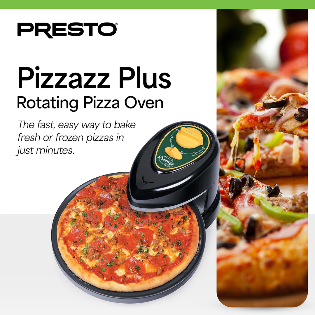 Presto 03434 Pizzazz Plus Rotating Pizza Oven, Bake 7-12" Pizzas, Green/Gold