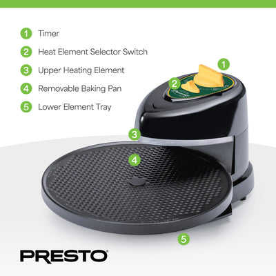 Presto 03434 Pizzazz Plus Rotating Pizza Oven, Bake 7-12" Pizzas, Green/Gold - VMInnovations