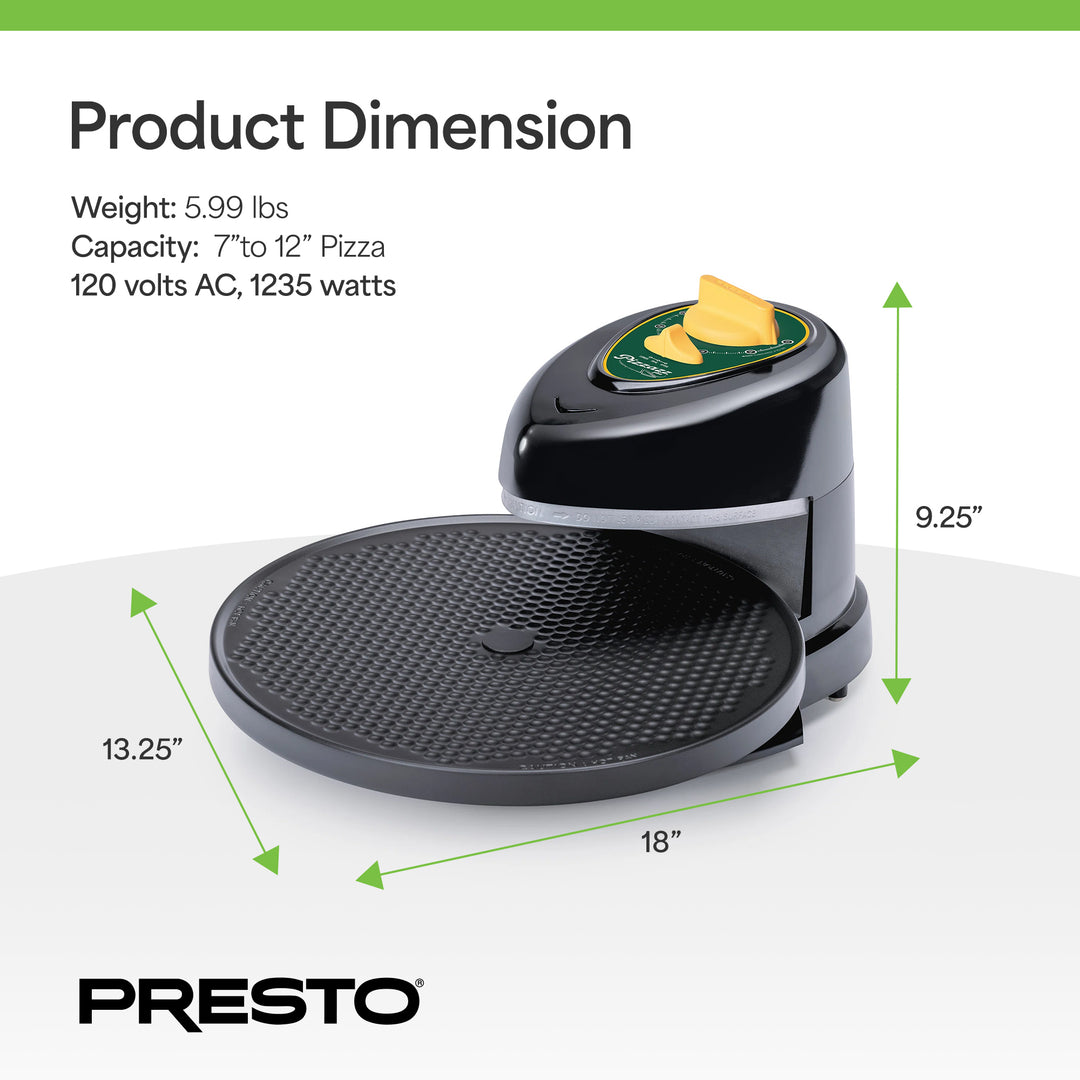 Presto 03434 Pizzazz Plus Rotating Pizza Oven, Bake 7-12" Pizzas, Green/Gold