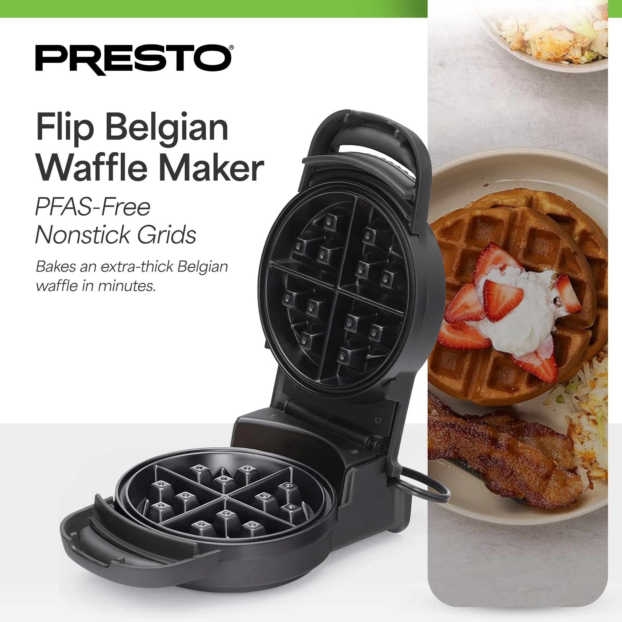 Presto Flip Belgian Waffle Maker, Non-Stick Stainless Steel Kitchen Appliance - VMInnovations