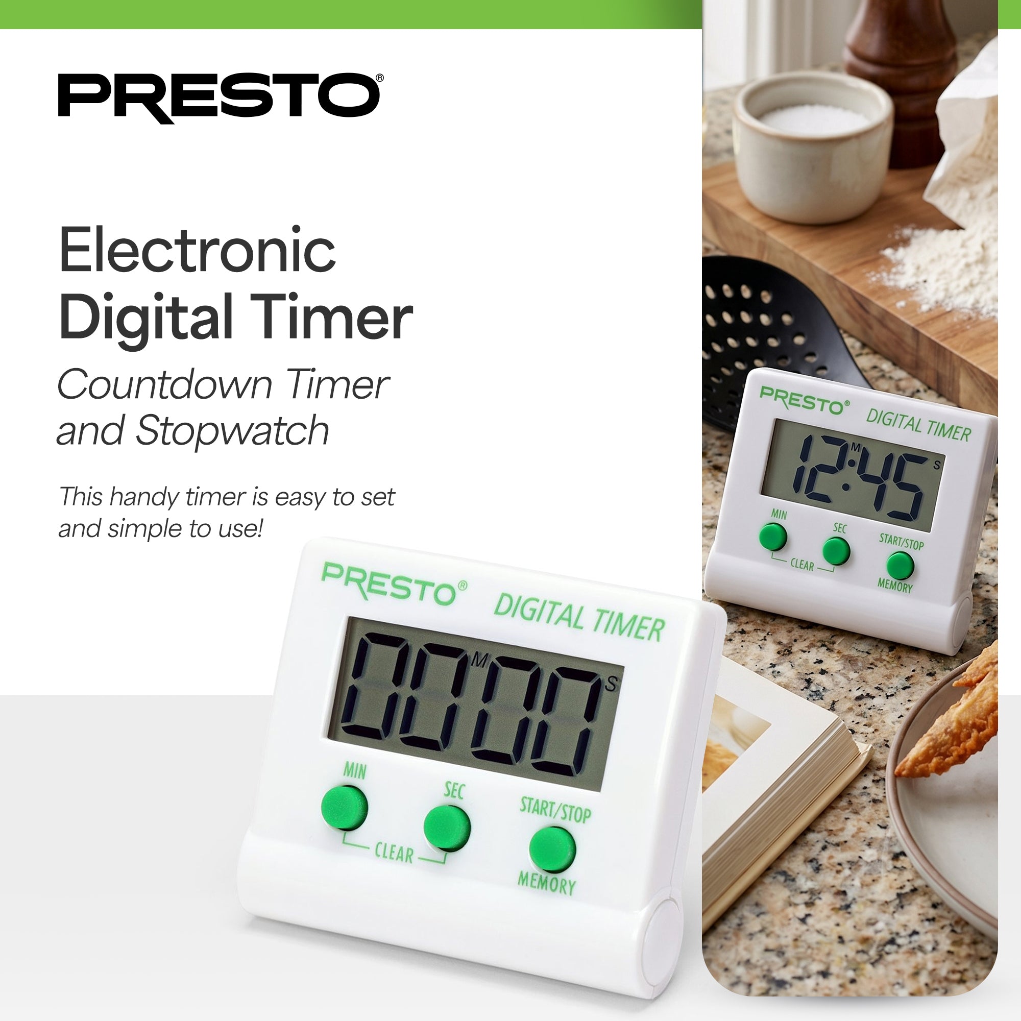Presto Electronic Digital Timer, Portable LCD Display Stopwatch w/ Alarm Signal - VMInnovations