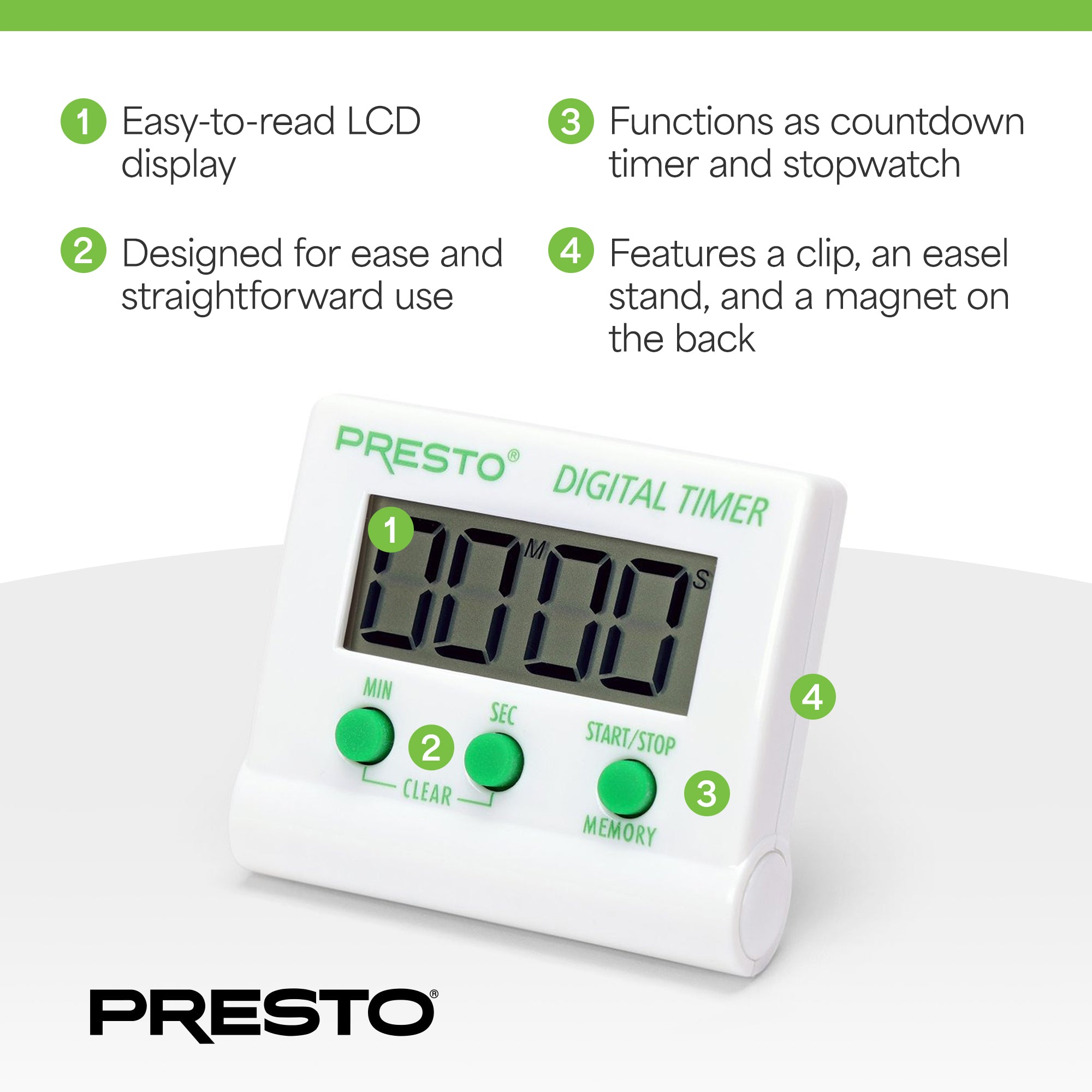 Presto Electronic Digital Timer, Portable LCD Display Stopwatch w/ Alarm Signal - VMInnovations