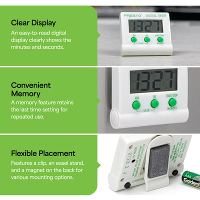 Presto Electronic Digital Timer, Portable LCD Display Stopwatch w/ Alarm Signal - VMInnovations