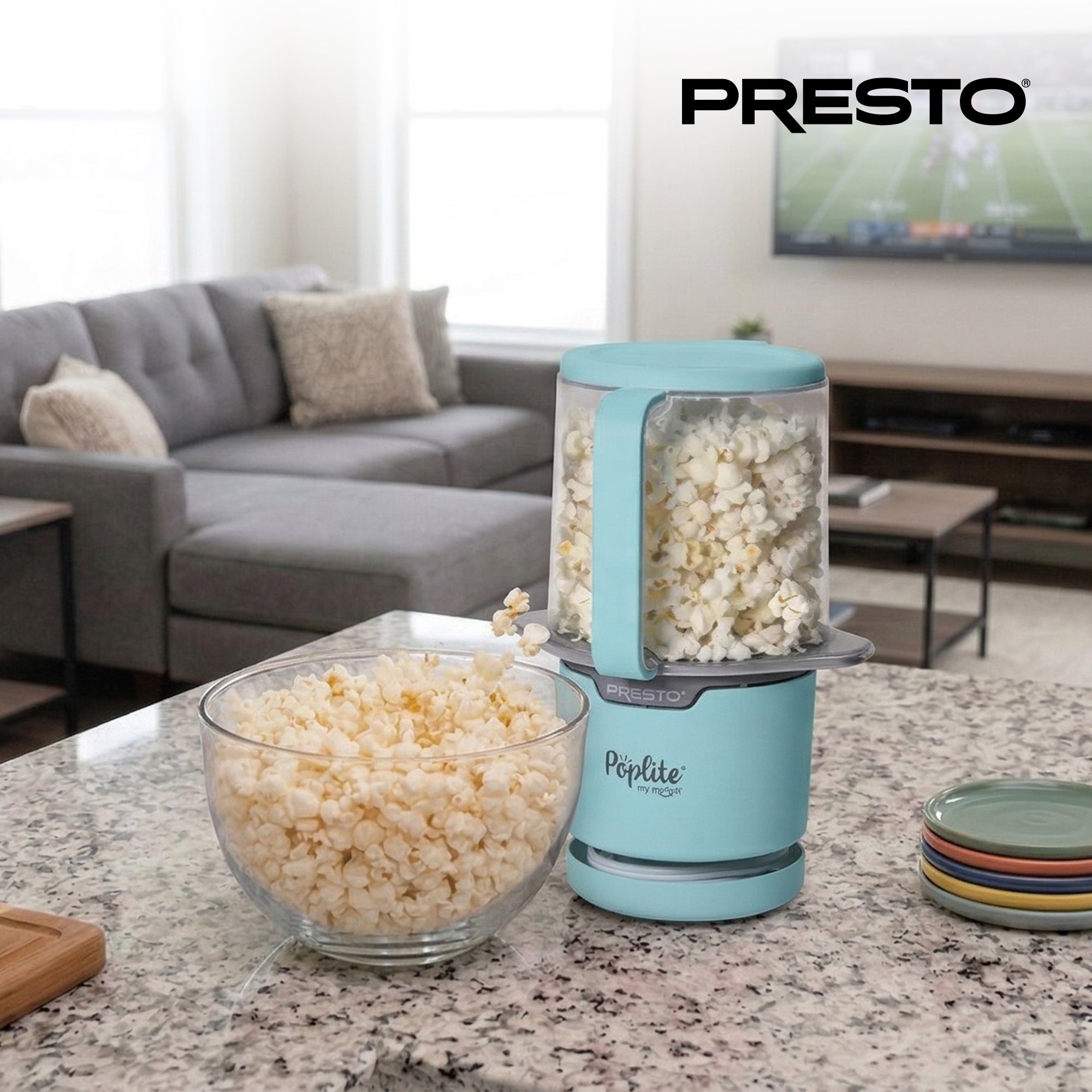 Presto PopLite Hot Air Corn Popper, Natural Quick Popcorn Maker, 8 Cups, Aqua - VMInnovations