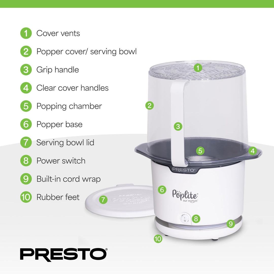 Presto 04812 PopLite Hot Air Popper Popcorn Maker for Home Kitchen, 15 Cups