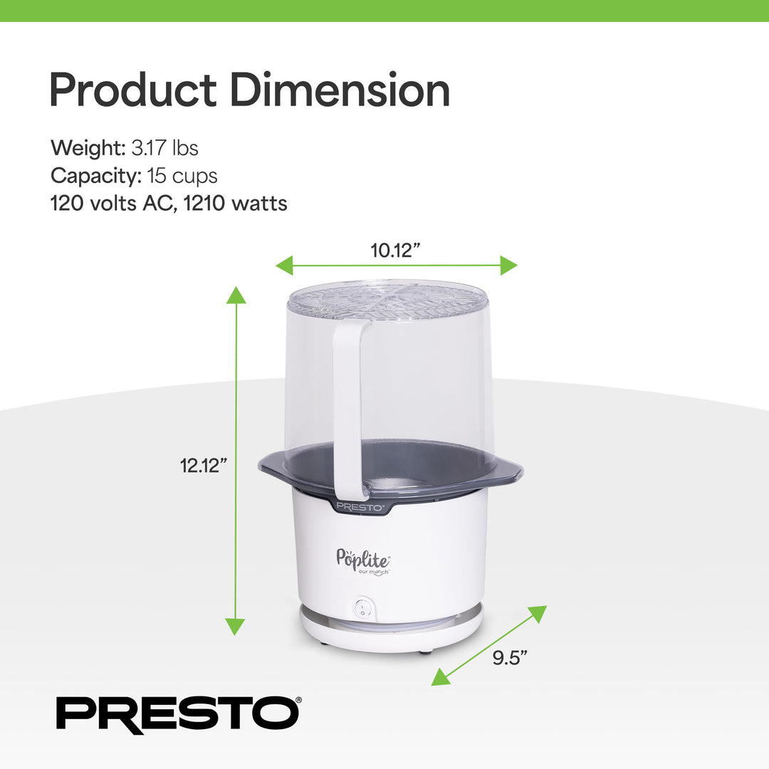 Presto 04812 PopLite Hot Air Popper Popcorn Maker for Home Kitchen, 15 Cups